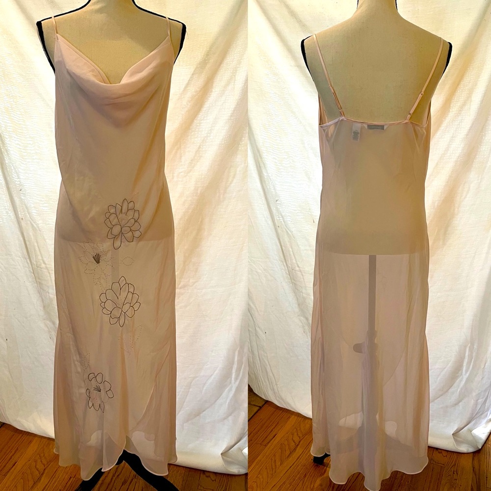 Vintage Y2K pale pink sheer beaded slip dress M 💖